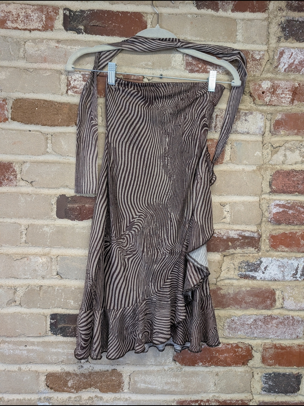 Striped Brown Mini Dress with Ruffle Hem